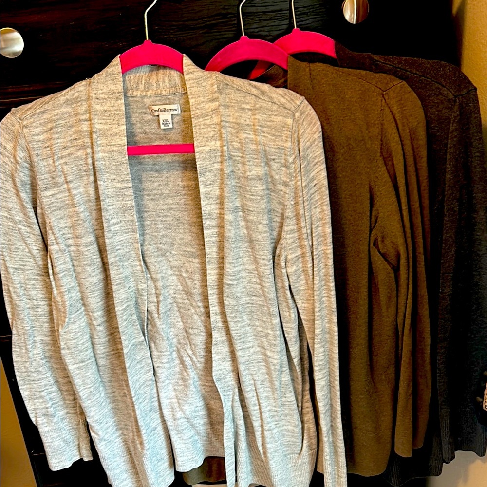 Set of 3 Croft and Barrow Cardigan Sweaters- Light Grey, Olive Green, Dark Grey